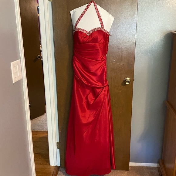Maggie Sottero Beaded Red Halter Prom Gown - Picture 1 of 5